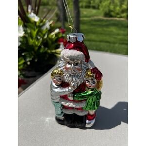 Vintage Christmas Ornament European Style Hand Crafted Glass Santa‎ Hugging Kids